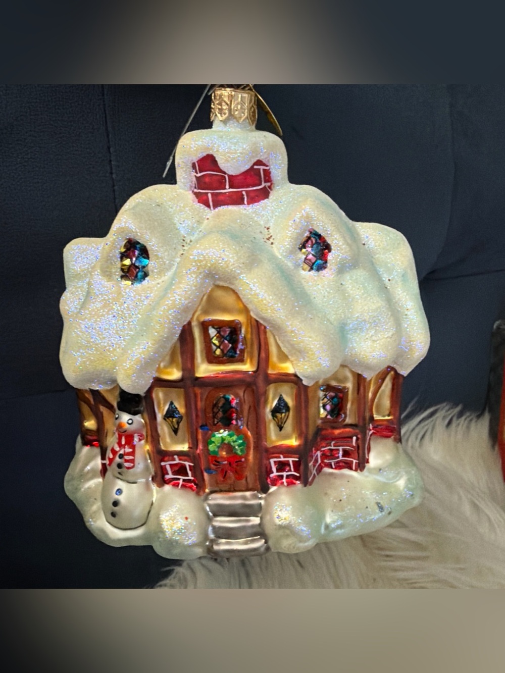 Christopher radko Glass Snow-Covered Holiday Cottage Ornament in White